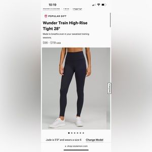 Lululemon Wunder Train High Rise Tight 28” color true navy